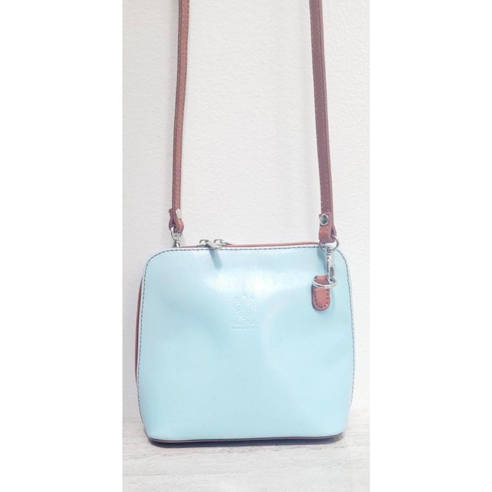 VERA PELLE SHOULDER BAG SKY AQUA BLUE CROSS BODY PURSE